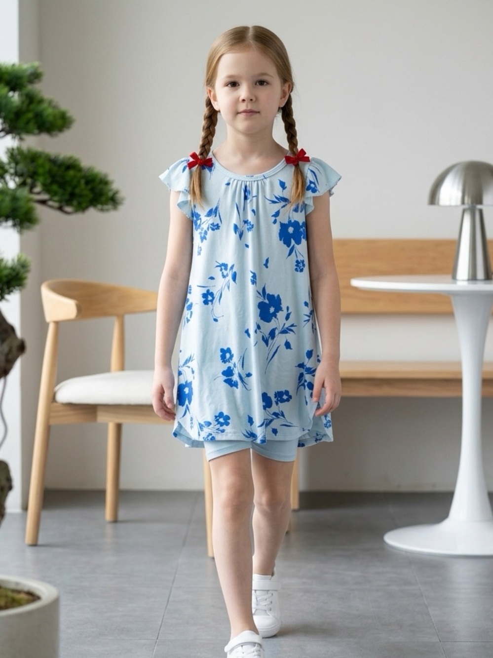 NWOT Dot Dot Smile Toddler Girls Blue Floral Cap Sleeve Twirl Dress - Size 3/4T